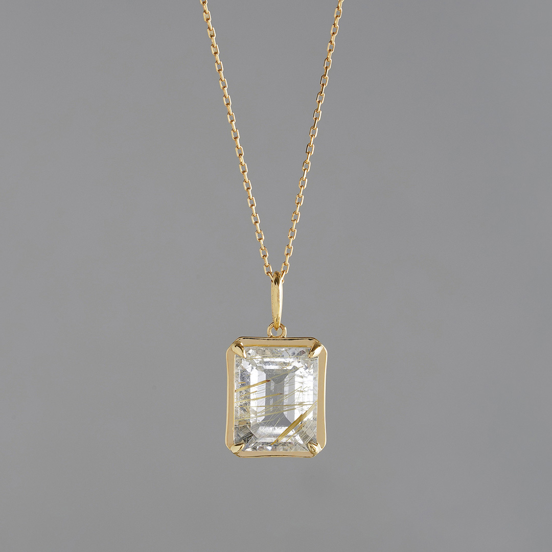 Rutile quartz rectangle charm /ルチルクォーツ. | Hariqua 