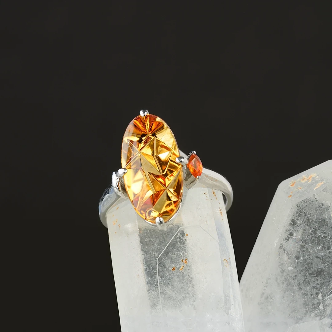 Ancienne Ring - Munsteiner Citrine × Fire opal ring 4.97 /ムーン