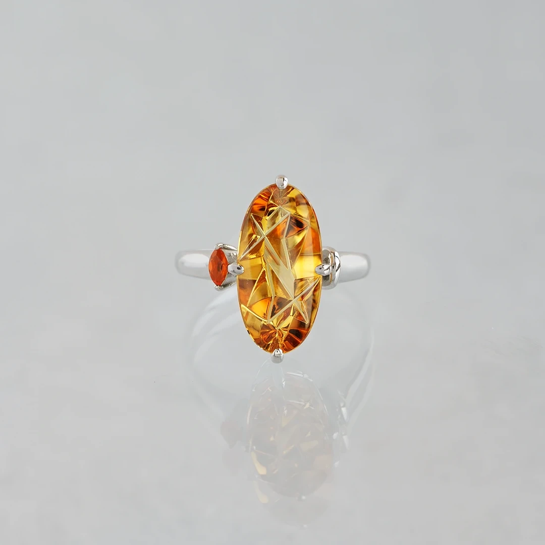 Ancienne Ring - Munsteiner Citrine × Fire opal ring 4.97 /ムーン 