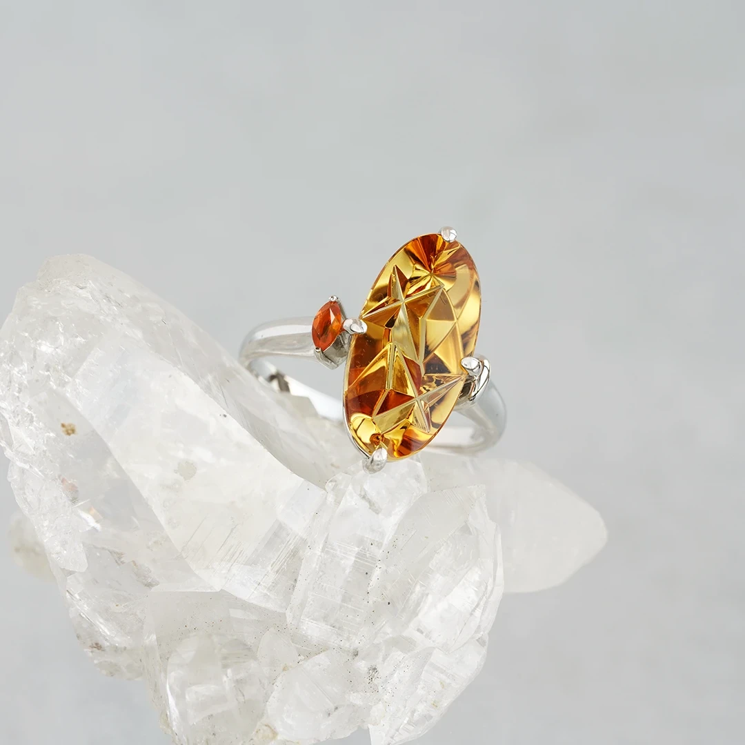 Ancienne Ring - Munsteiner Citrine × Fire opal ring 4.97 /ムーン ...