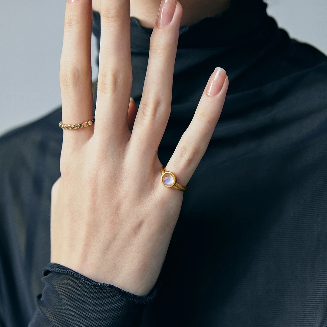 Rainbow moonstone rim pinky ring /レインボームーンストーン