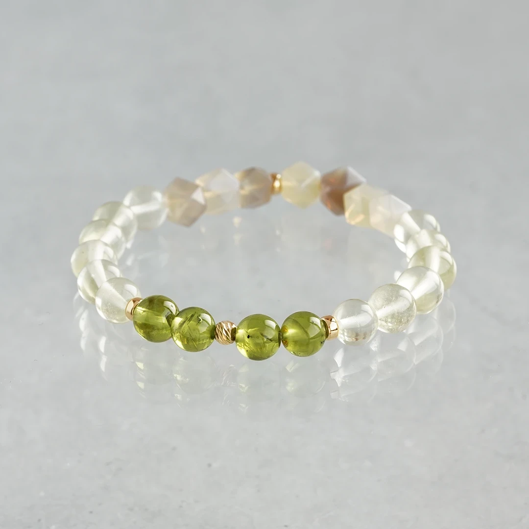 Peridot & Libyan glass & Honey × Black opal bracelet /ペリドット、リビアングラス、ハニー ×  ブラックオパール | Hariqua-パワーストーンジュエリー-