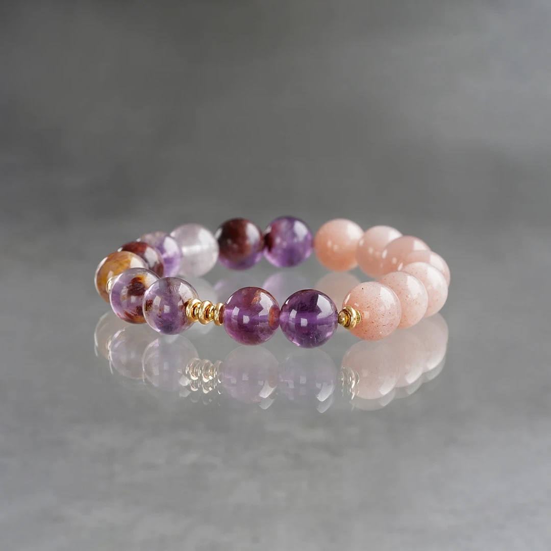 Limonite in amethyst × Pink moonstone bracelet /アメシスト |  Hariqua-パワーストーンジュエリー-