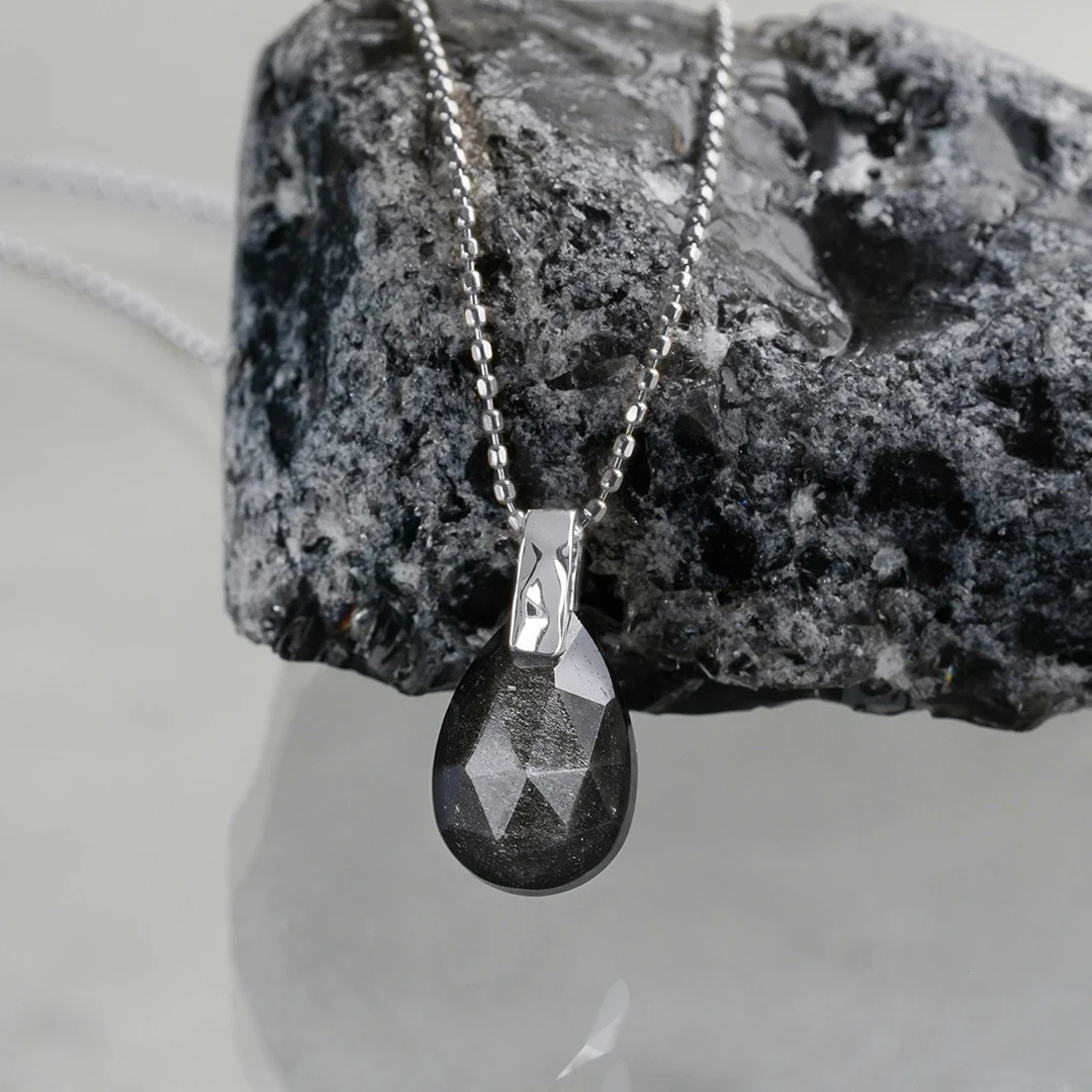 Silver sheen obsidian charm /オブシディアン. | Hariqua-パワーストーンジュエリー-