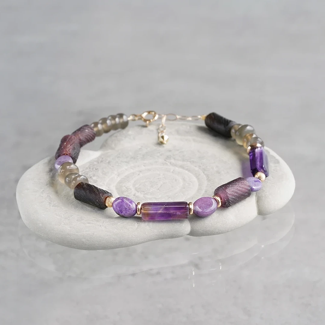 Sugilite × ancient glass bracelet /スギライト、アメシスト. | Hariqua-パワーストーンジュエリー-