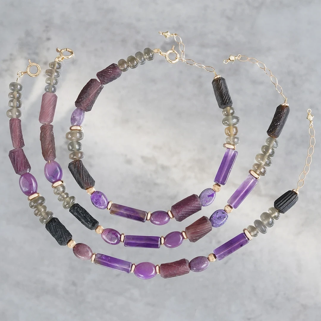 Sugilite × ancient glass bracelet /スギライト、アメシスト. | Hariqua-パワーストーンジュエリー-