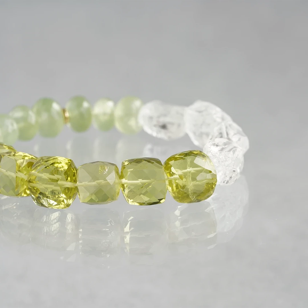 Prehnite × Lemon quartz × Quartz bracelet /プレナイト、レモンクォーツ、クォーツ |  Hariqua-パワーストーンジュエリー-