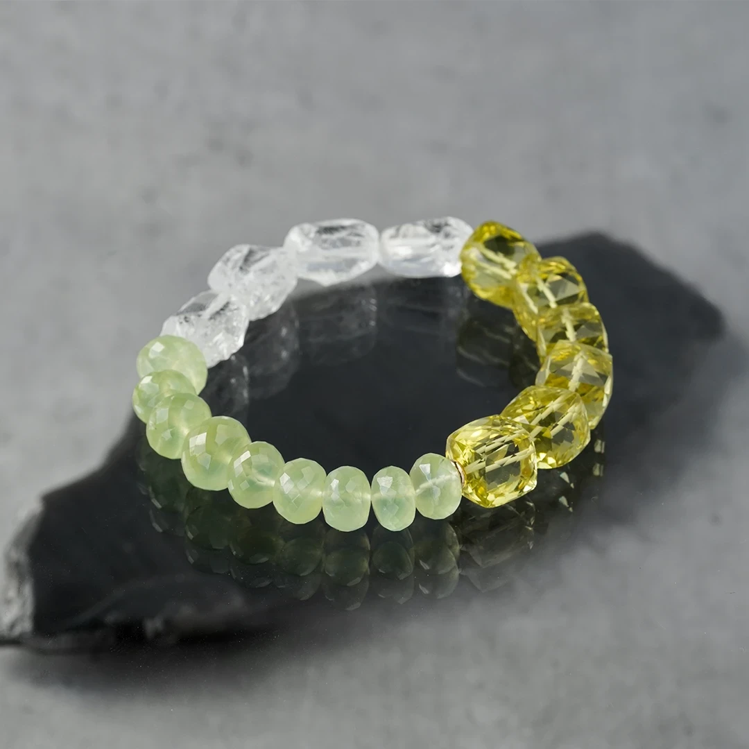 Prehnite × Lemon quartz × Quartz bracelet /プレナイト、レモンクォーツ、クォーツ |  Hariqua-パワーストーンジュエリー-