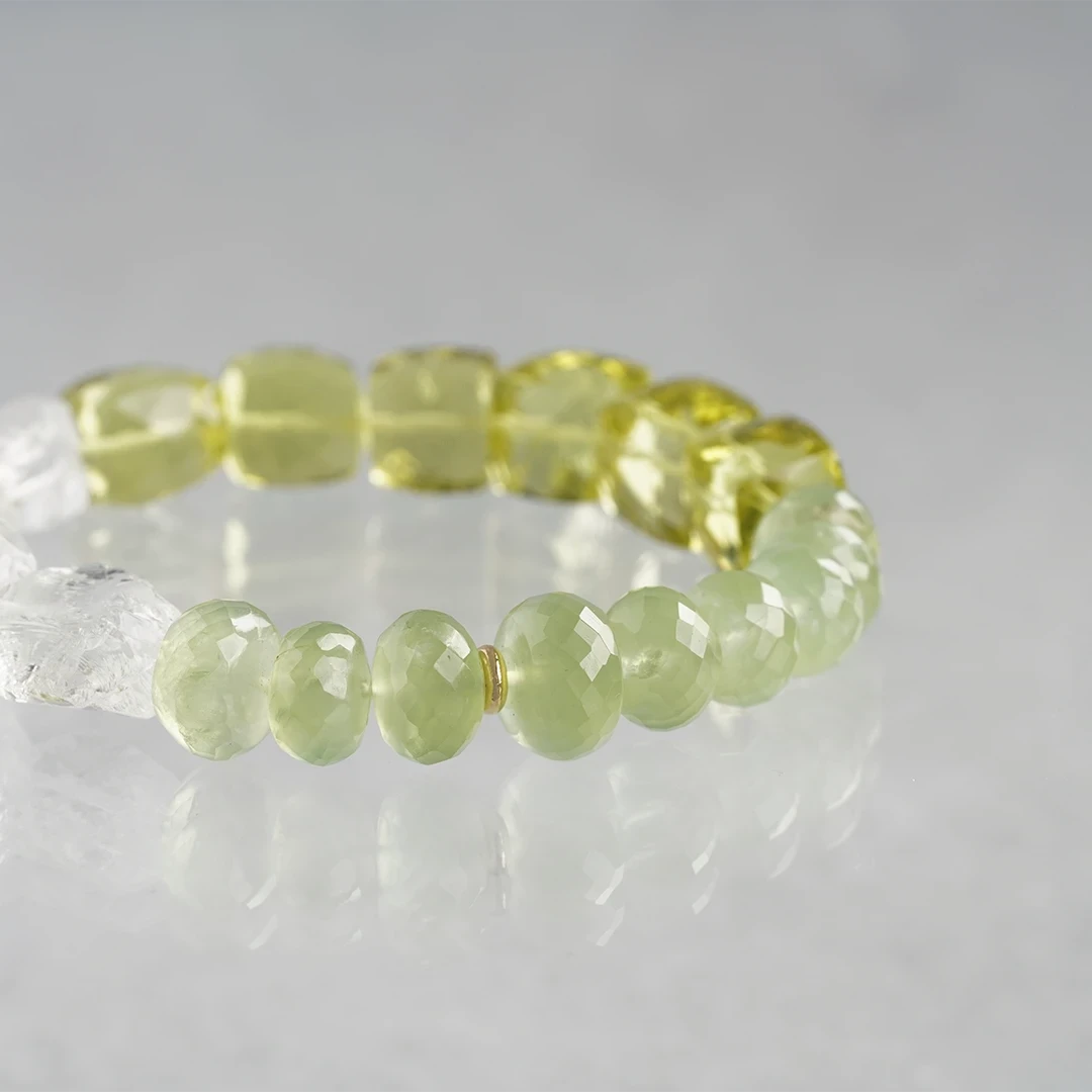 Prehnite × Lemon quartz × Quartz bracelet /プレナイト、レモンクォーツ、クォーツ |  Hariqua-パワーストーンジュエリー-